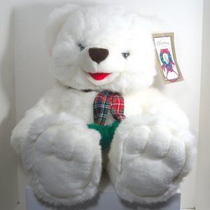 1995 Vintage JCPENNEY 16” Plush CHRISTMAS COLLECTION White BEAR w Plaid SCARF
